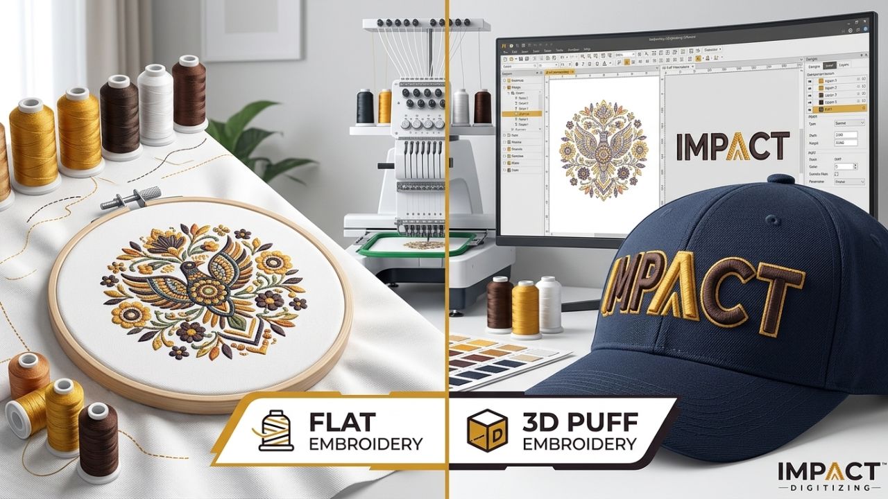 Flat Embroidery vs 3D Puff